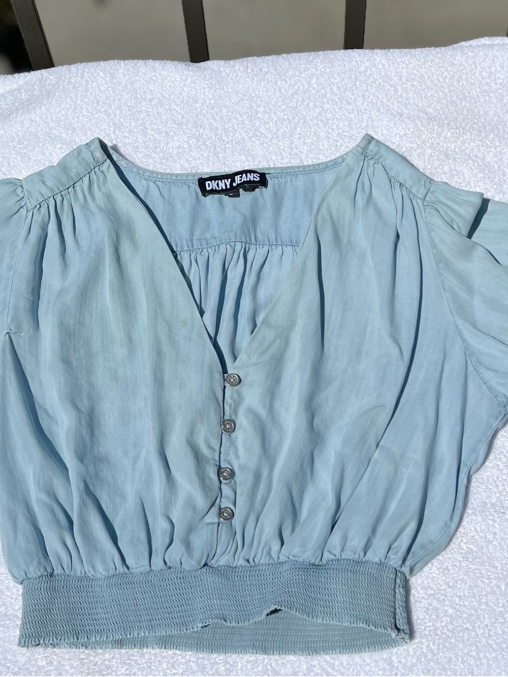 DKNY Light Blue Button-Front Blouson Top